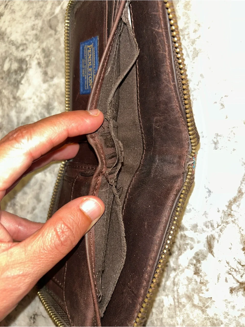 Pendleton Wyeth Trail Zip Wallet Wool Leather Turquoise Geometric